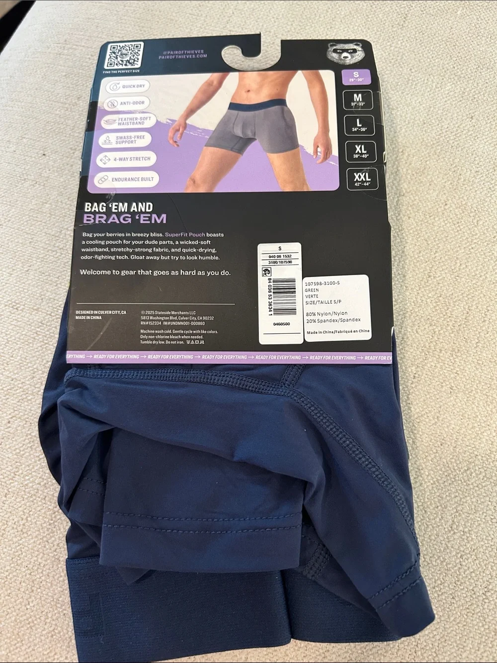 Pair of Thieves 2pk superfit cooling junk Boxer Briefs - Green/Blue, SMALL NWT